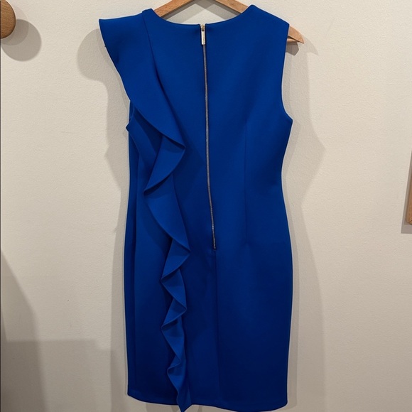 Calvin Klein Women’s Asymmetrical Royal Blue Dress Sleeveless Side Ruffle Size 8 - Picture 4 of 5